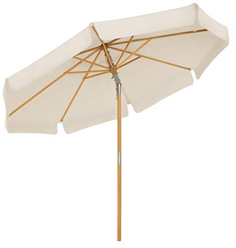 SONGMICS Sonnenschirm 270 cm, achteckiger Gartenschirm, Sonnenschutz, Schirmmast und Schirmrippen aus Holz, knickbar, ohne Ständer, Outdoor, Balkon, Terrasse, beige GPU270M01