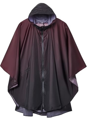 SaphiRose Unisex Rain Poncho Raincoat Hooded for Adults Women with Pockets, Gradient Dark Purple, One size