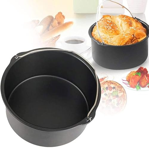 BEAUTYBIGBANG Luftfritteusen-Zubehör, Kuchenfass-Pizza-Pfanne, runde Kuchenform, 15,2 cm, allgemeine Luftfritteusen-Zubehör, Backform mit Griffen, Antihaft-Backform (17,8 cm)