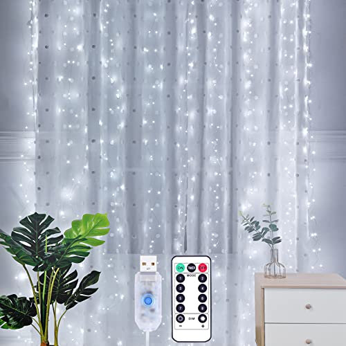 Yizhet Tenda Luminosa, 2m x 2m Luci per Tende 200 Led Bianco Freddo, 8 Modalità, con Telecomando, Timer e Dimmer, Impermeabile IP65 per Natale, Festa, Matrimonio, alimentato da USB