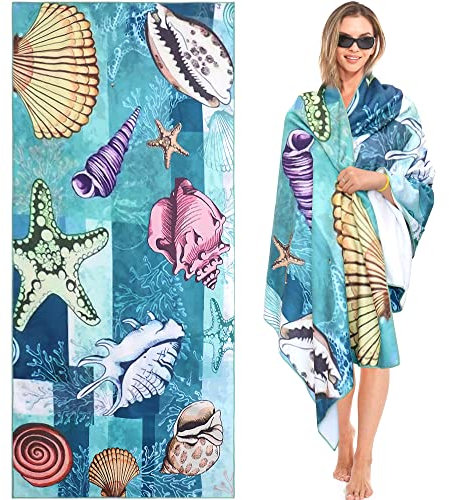 Lakpopya Toalla Playa Grande, 180 * 75 cm Toalla Microfibra, Toalla Playa Antiarena Secado Rapido, Toallas Baño para Playa/Piscina/Sillas de Playa (Concha Marina)