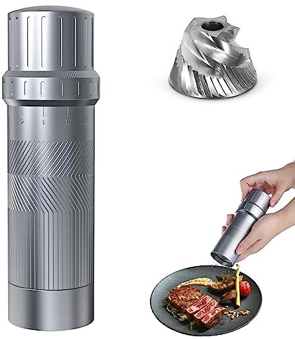 Luvan Molinillo de Pimienta Profesional Manual Con Aspereza Ajustable Externo, Gruesa de Servicio Pesado Recargable Con Rebabas de Acero Inoxidable (Gris)