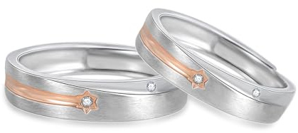 Vxddy Couple Bague Anneau Mariage Promesse Alliance Douche Météorique Givrée Couples Bagues Argent Sterling Réglable pour Lui et Elle Fiançailles Marier Cadeau