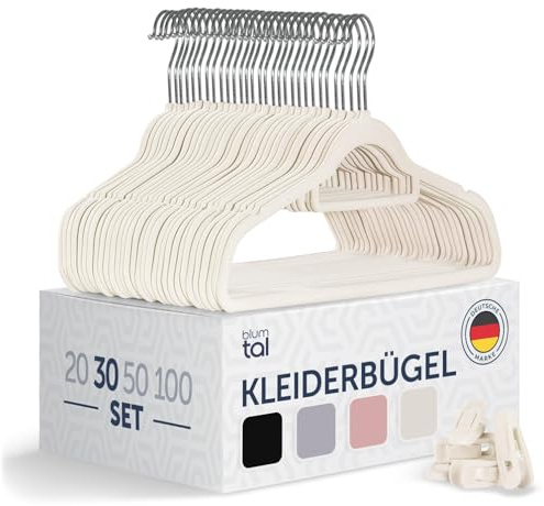 Blumtal klädhängare 30 st med clips - sammetshängare 360° vridbar och fjädrande - platsbesparande halkfri klädhängare - klädhängare med clips - byxhängare - byxhängare vit