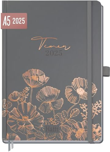Häfft-Timer 2025 A5 Deluxe Poppy JANUAR - DEZEMBER 2025, Hardcover Kalender, Buchkalender, Terminplaner für junge Erwachsene - nachhaltig & klimafreundlich