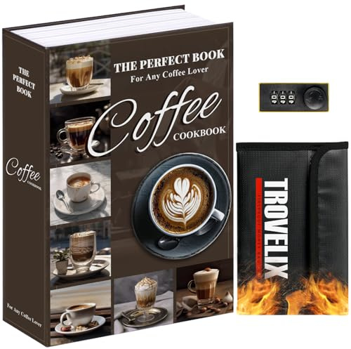 KOFAIR Umleitungssafe mit Zahlenschloss, versteckter Safe (26,7 x 20,5 x 6,6 cm) in Kaffeefarbe, Stahlmaterial, wasserdicht und feuerfest, mit feuerfester Tasche