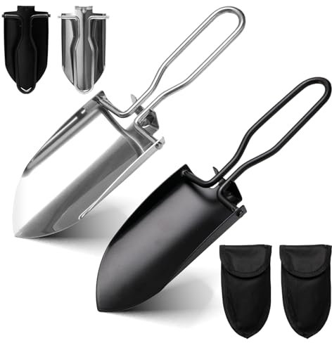 Rebanky 2 PCS 22×6.5cm Klappschaufel aus Edelstahl Gartenschaufel Klappschaufel Mini-Handschaufel Edelstahl Gartenschaufel Leicht tragbar Schaufel mit Tragetasche für Gärten,Pflanzen,Graben von Boden