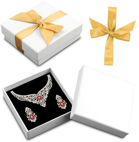 BANTI Geschenkschachtel Schmuckschatulle weiß Schmuck Geschenkboxen Karton mit Deckel Matt Pappschachteln Schmuckdose Klein mit Samt gefüllt Für Ring Halskette Geschenke Display 2 Stück