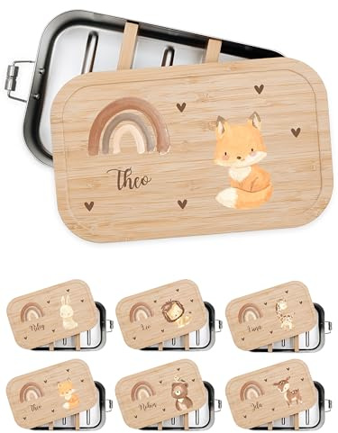 Bärenfreunde® - Personalisierte Brotdose für Kinder mit Spezial-Druck - Robuste Edelstahl Brotdose - Personalisierte Geschenke für Kinder & Erwachsene (Fuchs,klein Weißblech)