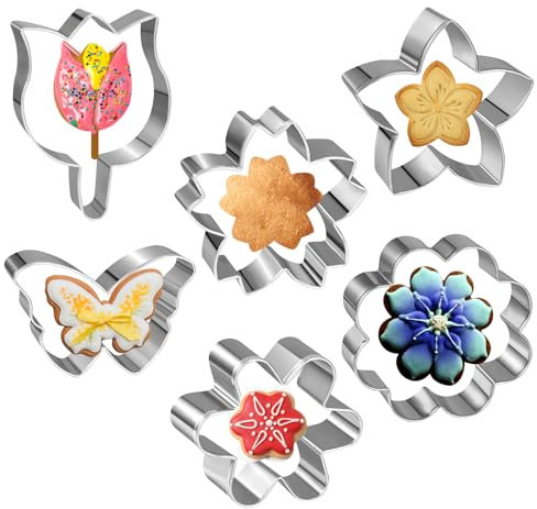 Edelstahl Ausstechformen 6 Stück Ausstechformen in Blumenform, Gänseblümchen, Tulpe, Blüten, Blumen und Schmetterling, Keksausstecher, Fondant-Ausstechformen, Keksa