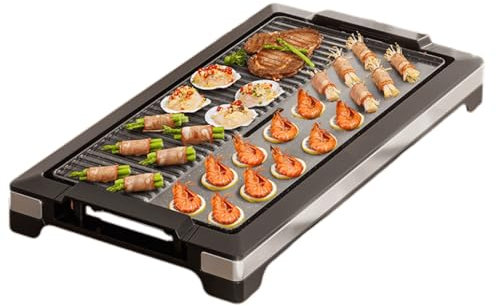 Grande Griglia Per Barbecue Elettrica Senza Fumo Da Tavolo Al Coperto Griglia Elettrica Per BBQ 2000W Manopola Di Controllo Della Temperatura Regolabile Con Teglia Antiaderente Per Uso Alimentare