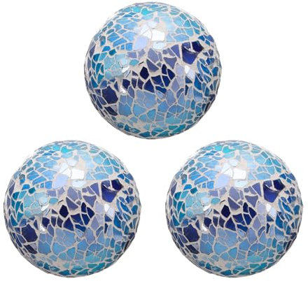 sourcing map 3 bolas de cristal decorativas de 2.36 pulgadas, esferas de centro de mesa, esferas de mosaico de vidrio para decoración, cuencos, jarrones, mesa de comedor, fiesta, azul brillante