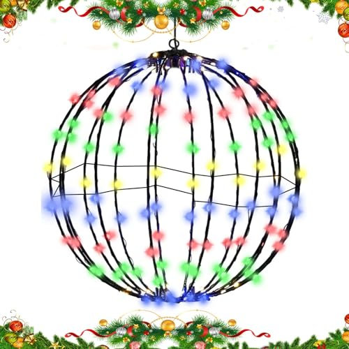 Kuehssn Christmas Lighted Sphere Ball, Christmas LED Ball Lights Sphere, Foldable Outdoor Hanging Tree Globe Light, Decorative Garden Lights, for Yard, Wedding, Patio, Garden