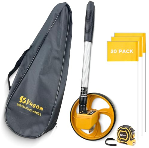 YS YUSON Rolling Measuring Wheel in Feet with Marking Flags, Tape Measure and Canvas Bag - Wheel Measurement Roller - Telescopic/One Key to Reset/Starting Point Arrow/Up to 10,000 Ft, 6 Inch
