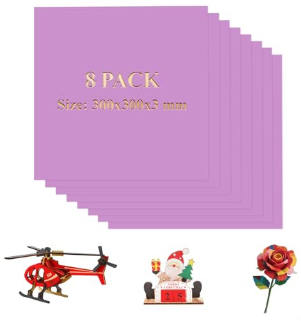 Uadme Compensato Colorato, 8 Pezzi 300x300x3mm Fogli di Legno Tiglio per Laser, Materiale Incisore Laser per DIY Artigianato, Modellismo, Progetti Artistici Creativi (Rosa)