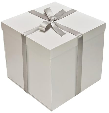 Tekhoho White Large Gift Box 28x28x26.5cm, Premium Present Box with Lid and Ribbon for Holidays Wedding Birthday Gift Packaging, Plaid Lining