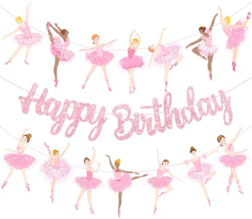 3 pezzi Striscione di Buon Compleanno Rosa,Ghirlanda Happy Birthday,Festoni Compleanno Bambina con Tema Ballerina,Decorazioni Compleanno per Parete e Sala Feste,Banner da Appendere per Eventi e Party