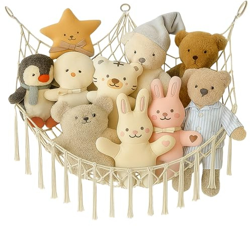 Kuscheltier Aufbewahrung Netz, Boho Makramee Hängende Kuscheltiernetz, Hängeaufbewahrung für Plüschtiere und Teddybären, Deko Schlafzimmer