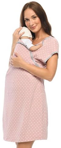 MijaCulture 3-i-1 födelseklänning amningströja mammanattlinne 4123, Rosa/med hjärtan, M