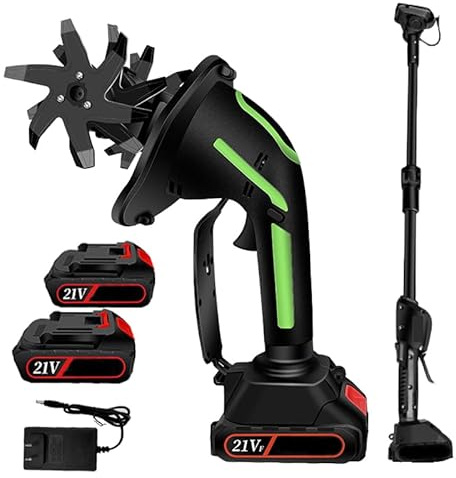Cultivador De Cimas De Jardín Eléctrico, Rotavator De Jardín Liviano con Batería De Litio Y Poste Telescópico, Ancho De Labranza De 10 Cm, Profundidad De Trabajo De 10 Cm, Rototiller para Jardinería