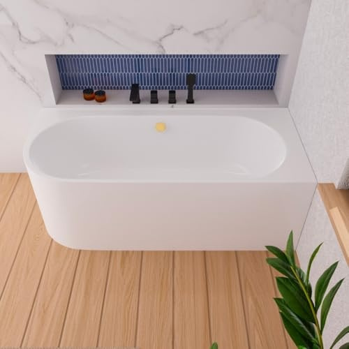 ECOLAM Baignoire autoportante Vigoo version gauche ou droite | montage mural | siphon click-clack | set complet (Siphon doré, 165x75 cm droite)