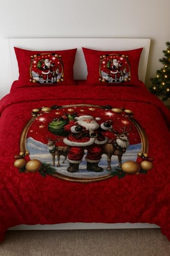 GX GARGIX Set Completo 2 Piazze Matrimoniali Flanella Scozzese rosso Natale (Nat-1)