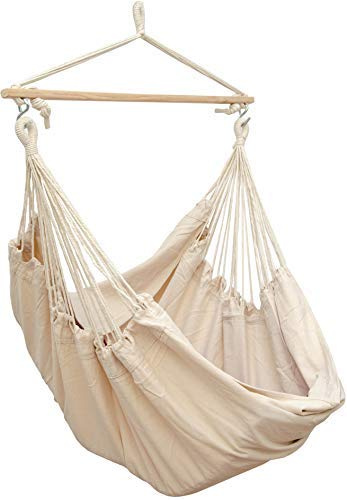 AMANKA XXL Silla Hamaca Colgante 185x130cm hasta 150kg - Jardín Balcón y Terraza - Columpio para 2 Personas - 100% Algodón - Rotación 360° Giratoria - Interior y Exterior - Adultos y Adolescentes
