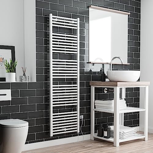 Der Renovierungsprofi Handtuchwärmer Toskana, elektrisch mit Heizstab, 170 x 50 cm, alpin-weiß, Heizpatrone mit Kabel und Schuko-Stecker, Handtuchhalter-Funktion