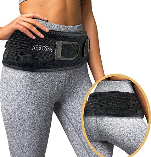 Vriksasana Ceinture de Hanche Sacro-iliaque pour Femmes et Hommes | Soulager les Douleurs Sciatique, Pelvienne, Lombaire, au Dos, aux Jambes et de Grossesse | Piriforme (Noir, S/M)