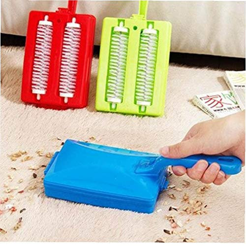1pc Household Double Brush Handheld Carpet Table Brush Plastic Sweeper Crumb Dirt Cleaner Roller Tool Random Color
