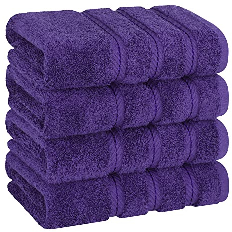 American Soft Linen Luxury Hand Towels for Bathroom, 600 GSM 100% Cotton Turkish 4 Piece Hand Towel Set, 600 GSM Hand Face Towels for Kitchen, Purple Hand Towels