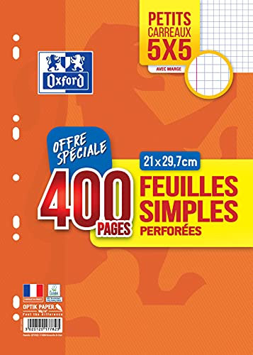 OXFORD Set mit 400 Seiten, einfache Blätter, kleine Karos, 5 x 5 cm, A4 (21 x 29,7 cm), perforiert