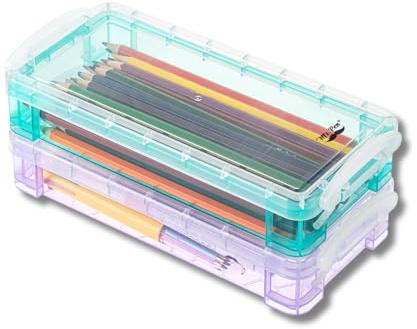 Mr. Pen- Pencil, Crayon Box, Assorted Color, 2 Pack, Clear Plastic Hard Pencil Case