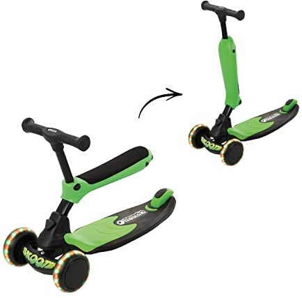 hauck balans- och sparkcykel, för barn 1–5 år, LED-lampor, lätt att omvandla, fotbroms, neongrön