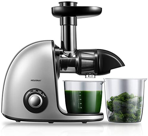 Licuadora Prensado en Frio, Housnat Licuadora para Verduras y Frutas, Extractor de Zumos con 2 Velocidades, Motor Silencioso y Función Inversa, Fácil de Limpiar con un Cepillo Extra ＆ Recetas