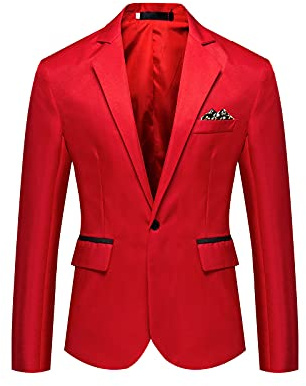 NUSGEAR Chaqueta de Traje Hombre Slim fit Blazer de un Pecho Rojo Sólido Abrigo Chaqueta Blazer Esmoquin Traje Casual Abrigos Manga Larga Adecuado Fiesta Boda