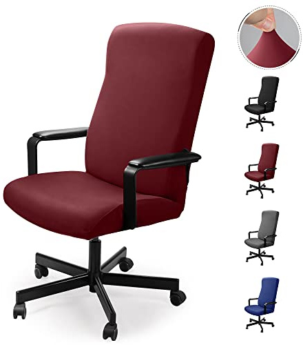 Bürostuhl bezug Bürostuhlabdeckung Stuhlhussen Drehstuhl Bezug Moderne Stuhl Überzug Sessel Cover Elastische Waschbar Stuhlhussen Set für die Bürostuhl Computer Schreibtischstuhl (Weinrot, 2PCS (M))