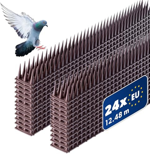 KADAX 24er Set Vogelabwehr Spikes, Kunststoff, 51x4x3,5 cm, 3-reihig, für Tauben, Katzen, Marder, Zaun, Balkon, Dach, Fensterbank, robust und wetterbeständig, frei zuschneidbar, Braun