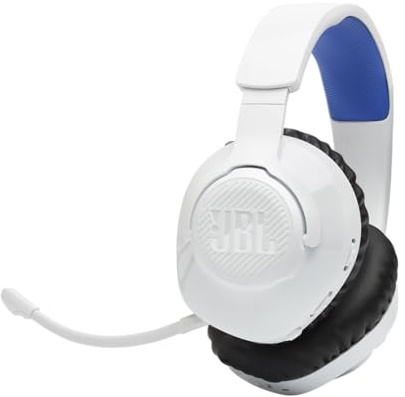 JBL Quantum 360P - Kabelloses Over-Ear-Konsolen-Gaming-Headset mit abnehmbarem Boom-Mikrofon, bis zu 22 Stunden Akkulaufzeit, Memory-Schaum-Komfort, kompatibel mit PlayStation 5 3D Audio (Weiß)