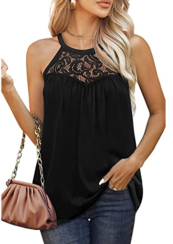 RPAEOY Camiseta Tirantes Mujer Tank Top Camisola Verano Cuello Halter Encaje Blusa sin Mangas Tops Elegante Ropa Casual Deporte Algodon