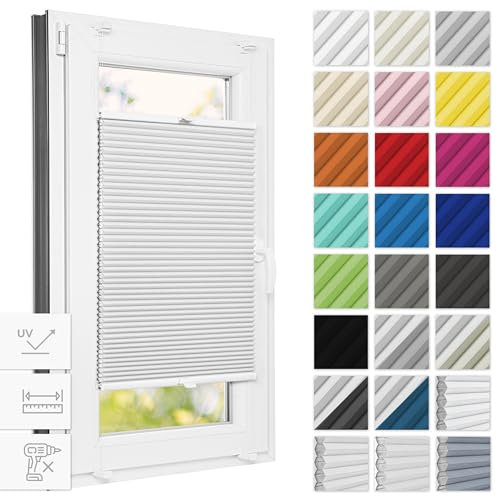 Estika Wabenplissee ohne Bohren verdunkelung 90 cm x 150 cm - Waben: Grauweiß - Bruchfeste Klemmhalter, Plisees ohne Bohren Blickdicht, Plissee klemmfix, Verdunklungsplissee