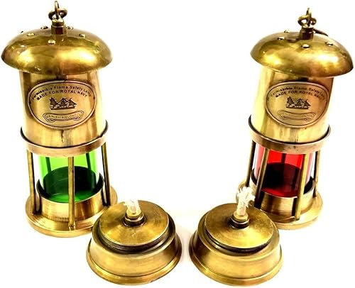 Ganga Nautical Lampada Verde & Rosso Antico Nautica Antica Marrone Ottone Rosso Verde Minore Olio Lampada Nave Barca Lanterna 6 Decor