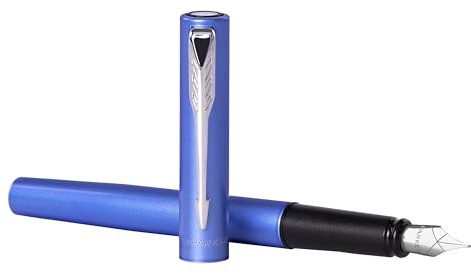 Parker Vector XL Füllfederhalter, metallic blau lackiert auf Messing, feine Spitze mit schwarzer Tinte, Prestige Box