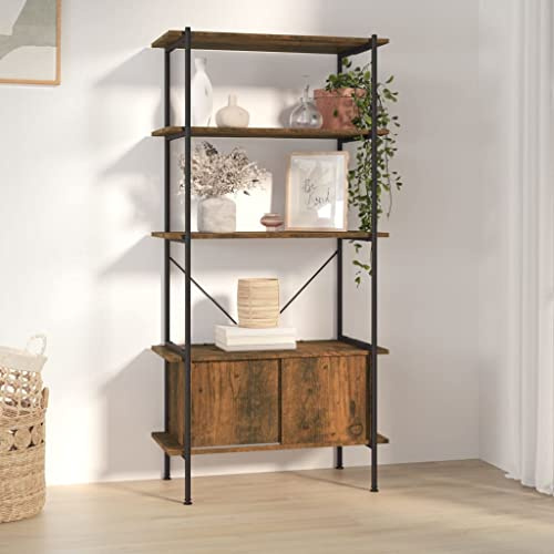 CKioict Modernes Standregal Raumteiler Vorratsschrank Regal mit 5 Böden und Schrank 80x40x163 cm Stahl Holzwerkstofffür Wohnzimmer, Büro, Arbeitszimmer