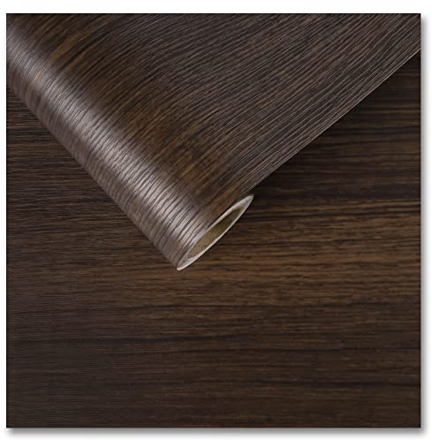 CRE8TIVE Papier Peint Brun foncé Bois 60cm x 300cm Papier adhesif pour Meuble Bois texturé Impermeable Vinyle adhesif Papier Peint Autocollant Papier Peint Cuisine Salon Chambre comptoir Vintage