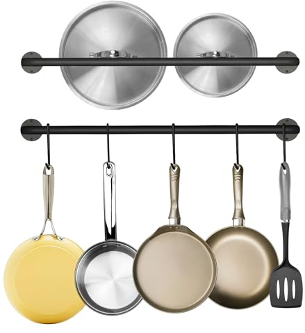 BIHOMIFI Wall-Mounted Utensil Rack Hanger Steel-made Kitchen Utensil Rack Organizer Pot Pans Wall Hanger Holder for Rustic Iron Kitchen Organizer with Ten Hanging Hooks（2 Pack）