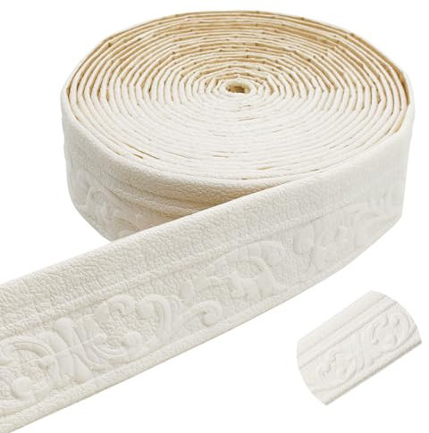 Bordüre Selbstklebend Weiß, Zierleisten Selbstklebend 10m x 8cm x 4mm, Wasserdicht Bordüre 3D, Stuckleisten Wand Leisten Selbstklebend, Tapetenbordüre Deckenleisten für Flur, Decke, Ecke, Linie