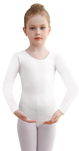 DGSHIRLDJO Ballettanzug Mädchen Ballett Trikot Baumwolle Langarm Ballett Body TanzBody Turnanzug Gymnastikanzug für Kinder Damen Größe 110-160 (weiß, 140)