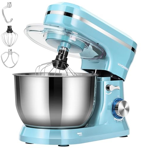 VIVOHOME 4.75 Quart Stand Mixer, 8 Speed Kitchen Electric Food Mixer, Household Stand Mixer for Baking, Cake, Bread with Beater, Dough Hook, Wire Whip and Egg Separator, Blue
