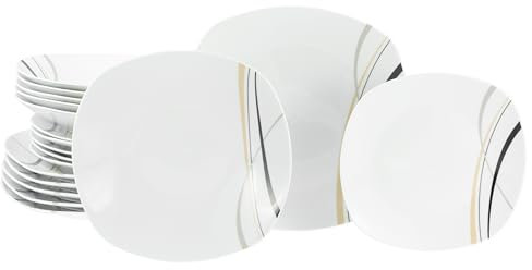 CreaTable, 24031, Série Square City Line, service de vaisselle 18 pièces, ensemble d'assiettes en porcelaine, compatible lave-vaisselle et micro-ondes, production de qualité.
